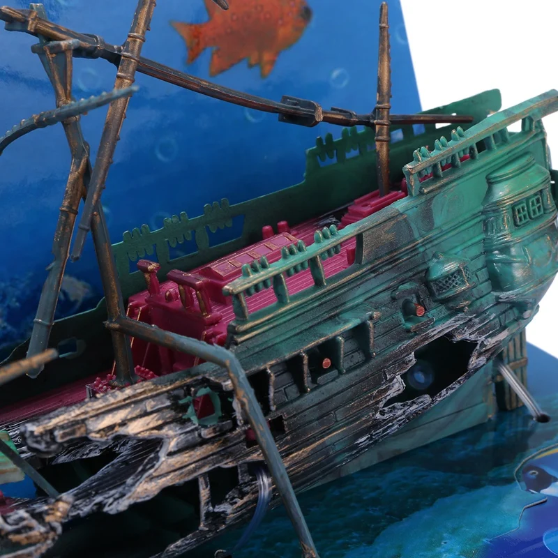 Large Aquarium Decoration Boat Plactic Aquarium Ship Air Split Shipwreck Fish Tank Decor C