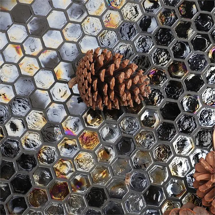 

Шестиугольная Радужная стеклянная мозаичная плитка для украшения дома