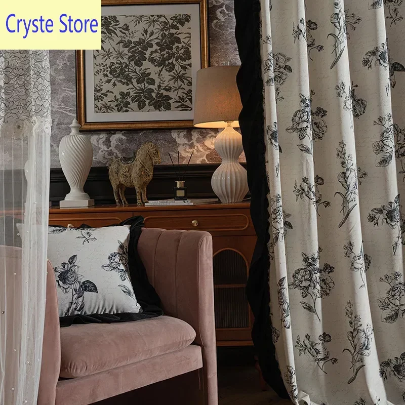 

Velvet Digital Printed Curtains French Rococo Curtains for Living Dining Room Bedroom