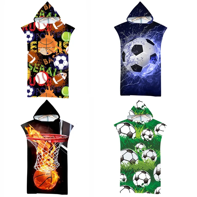 Customizable Adult Kids 3D Football Printing Microfiber Quick-drying Hooded Beach Towel Swimming Bathrobe Sports Surf Poncho