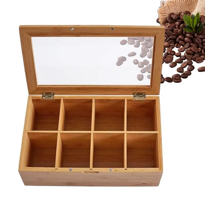 

Tea Chest Wooden Tea Bag Box With 8 Compartments Tea Accessories And Small Items durable Kitchen Accessories Home Supplies