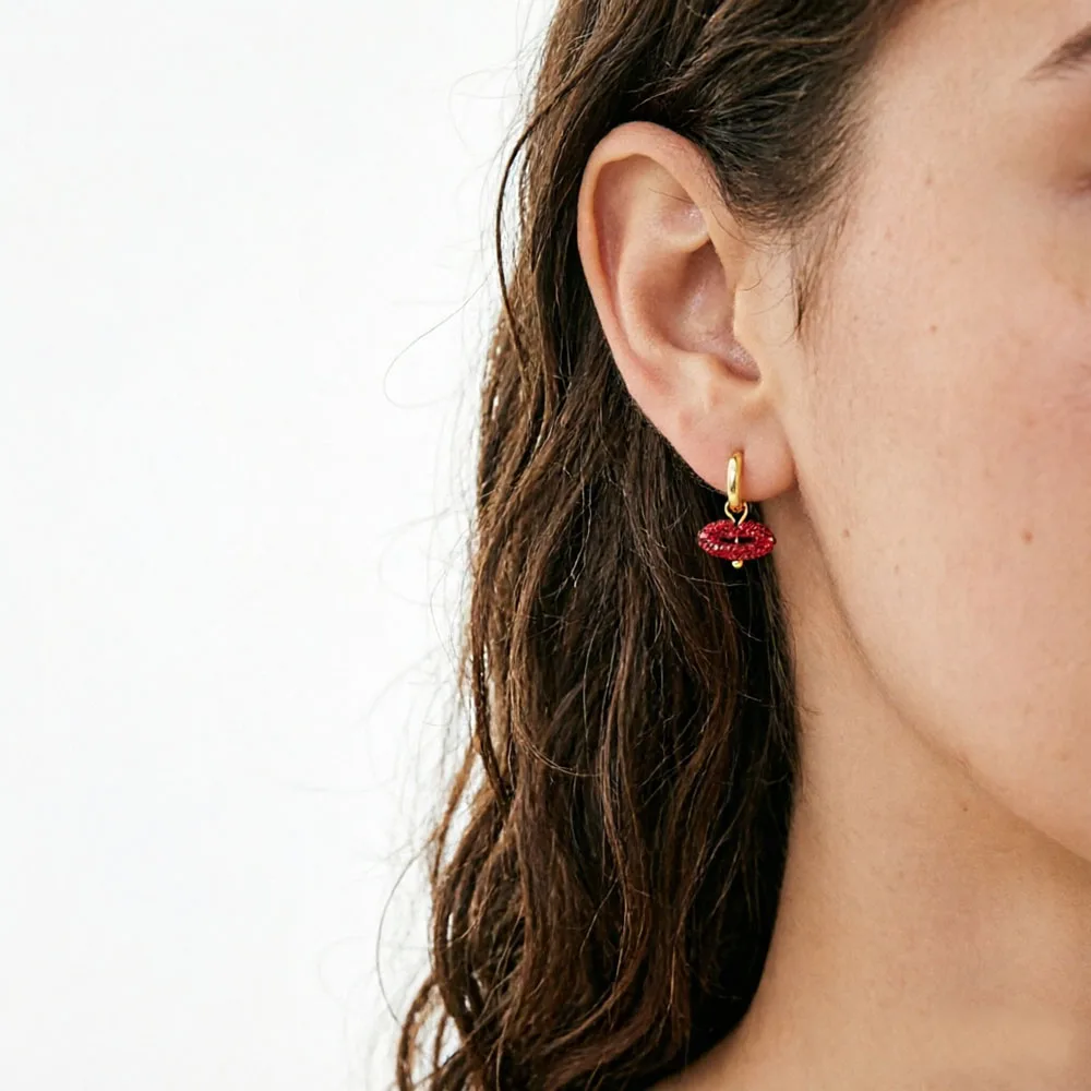 HUIDANG Lippen-Ohrringe für Damen, Filigrane Strass-Ohrringe aus 316 Edelstahl, Kleine Creolen, Neuerscheinung – Detail 3