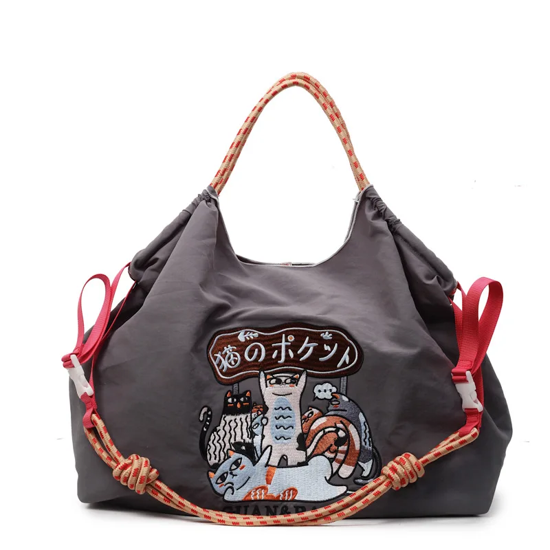 Eco-Friendly Embroidered Nylon Tote: Stylish and Spacious City Handbag