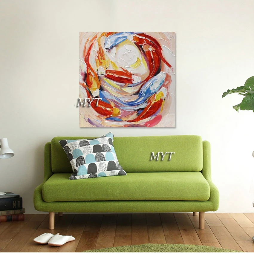 

Colourful Thick Texture Goldfish Handmade Modern Abstract Animal Oil Painting Palette Knife Artwork Canvas Wall Pictures