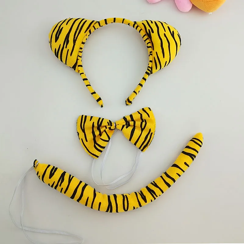Women Girl Kids Animal Ear Headband Tail Tie Skirt Tutu Jungle Tiger Party Props Birthday Halloween Costume Cosplay