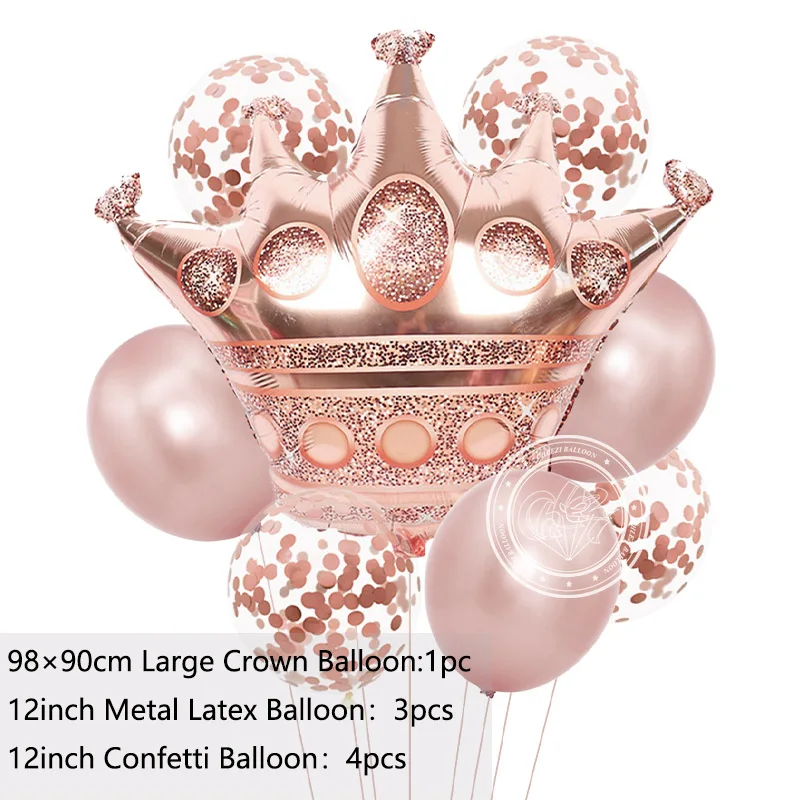 8 Stück große Kronen-Heliumballons, Roségold, Silber, Chrom, Metallic, Konfetti, Latexballon, Hochzeit, Geburtstag, Party, Dekoration, Dusche – Detail 5