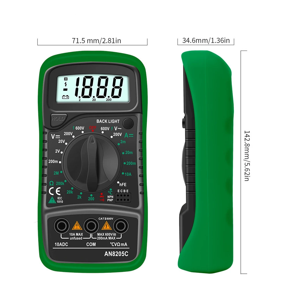AN8205C Digital Multimeter AC/DC Ammeter Voltage Ohm Tester Thermocouple LCD Backlight Multimeter