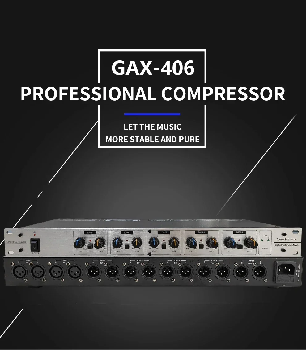 Mono Audio Zone Systems Distributor Amplifier Compressor 2 in 4 Out XLR for Stage, Audio Signal Distributor 10-Way Divider