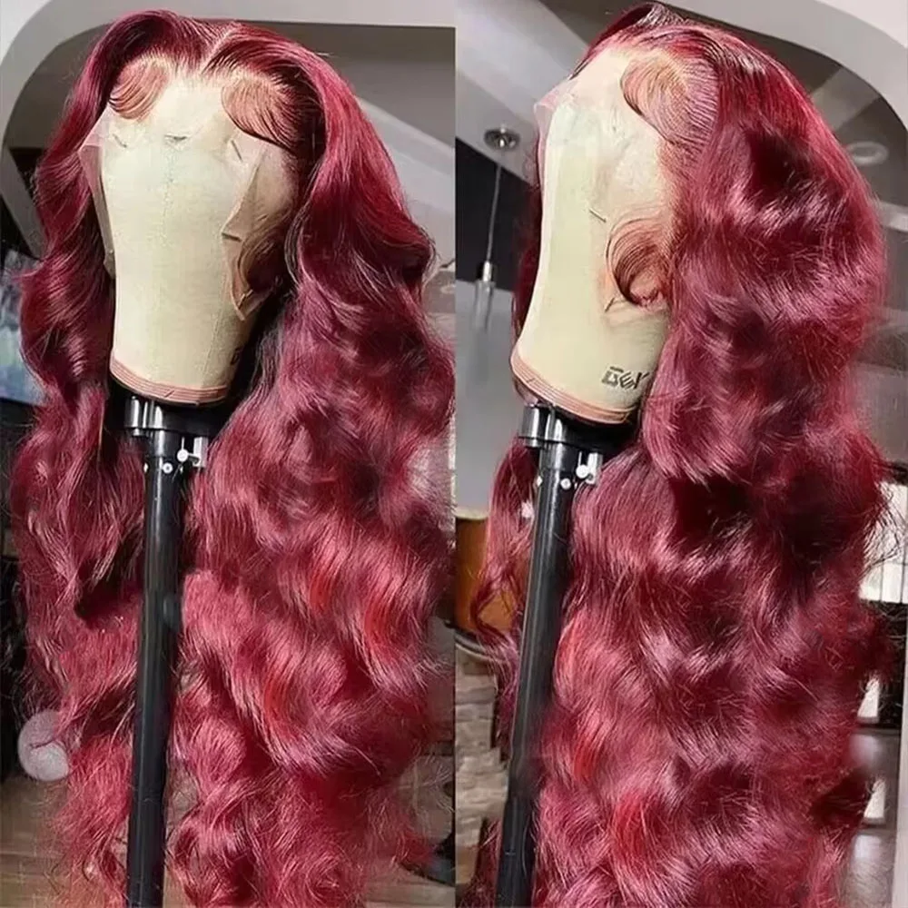250% Density 99j Burgundy 13x6 Hd Lace Frontal Wig Human Hair body wave 13x4 Brazilian Lace Front Pre Plucked Wig For Women 1