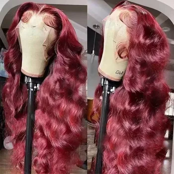 250% Density 99j Burgundy 13x6 Hd Lace Frontal Wig Human Hair body wave 13x4 Brazilian Lace Front Pre Plucked Wig For Women 1