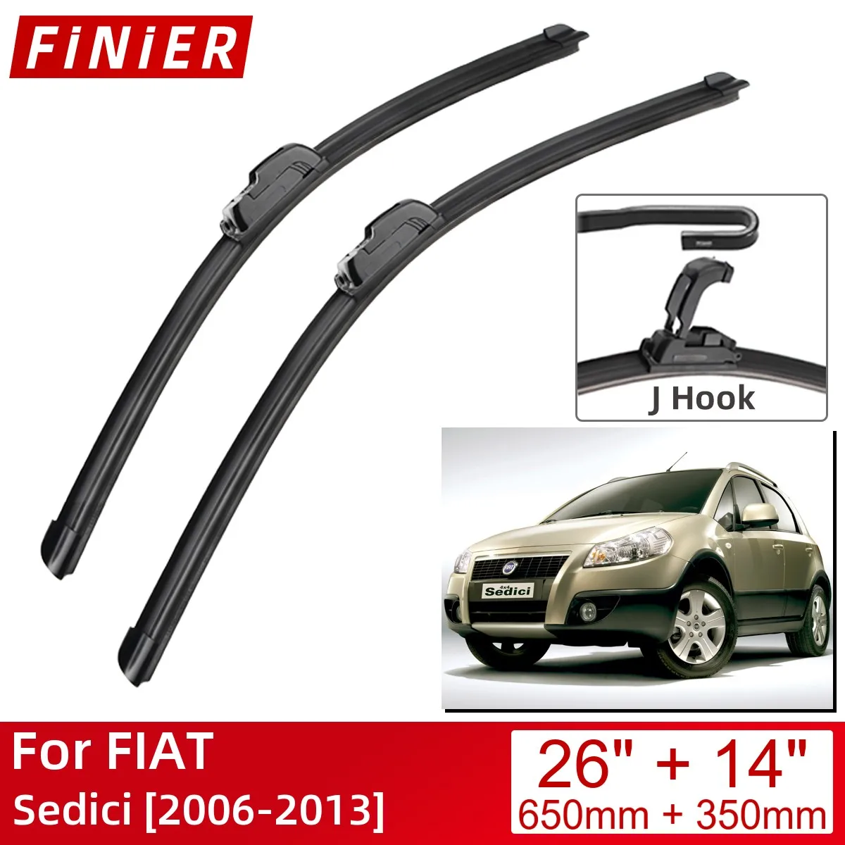 

Щетки стеклоочистителя для FIAT Sedici 2006-2013, 26 + 14 дюймов, Аксессуары для автомобилей, щетки стеклоочистителя переднего ветрового стекла, стеклоочистители типа U, J, крючки 2013, 2012, 2011