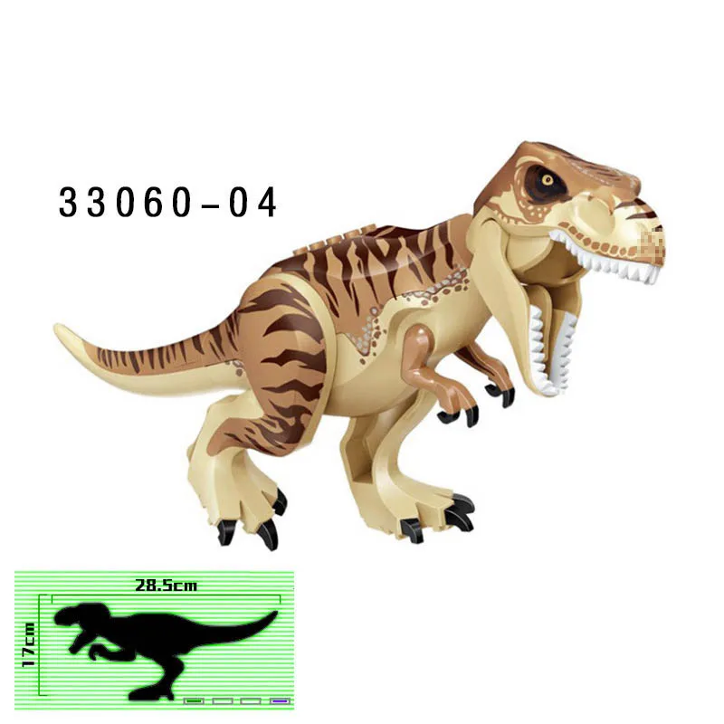 1Pc Big Jurassic Dinosaur Mini T-Rex Carnotaurus Baryonyx Stygimoloch Velociraptor Ankylosaurus Building Brick Toy For Children 2