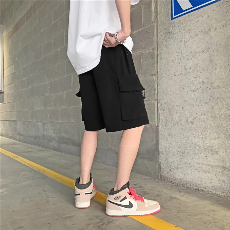Y2K Mens Summer Casual Vintage Streetwear Side Big Pocket Elastic Waist Loose Weat Shorts Couple Lovers BF Girdfriend Clothes