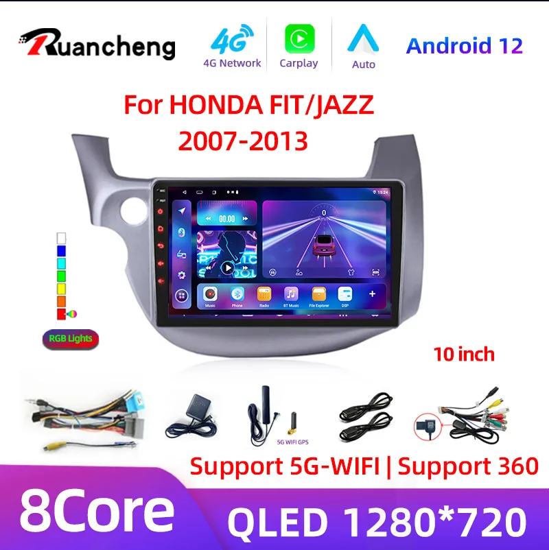Автомагнитола 2 din, 8 ядер, Android 12, для HONDA FIT JAZZ 2007-2013, мультимедийный видеоплеер, зеркальное соединение, Раздельный экран, головное устройство