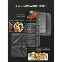 Waffle Maker 3 in 1 Sandwich  1200W Panini Press with Removable Plates Temperature Control 2