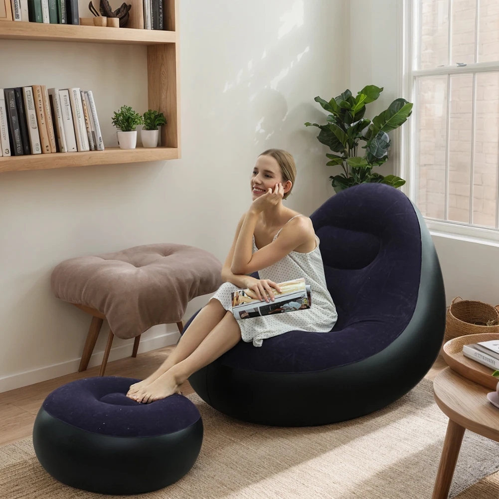 PVC Flocking Inflatable Couch Lazy Sofa Foldable Recliner Sofa Chair for Family Movie Night Gaming Party Camping