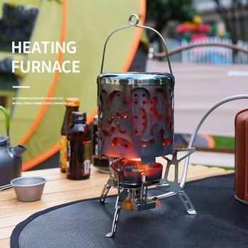 Chauffage en acier inoxydable avec couvercle, Mini poêle chauffant, multifonction, Portable, pour tente, Camping, pique-nique 1