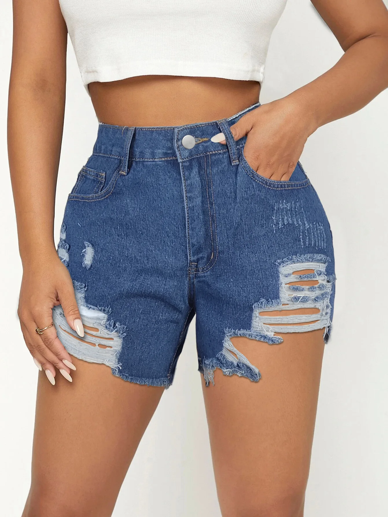 Women's Denim Shorts Summer New Fashion Frayed Hole Denim Shorts Trendy Street Denim Shorts