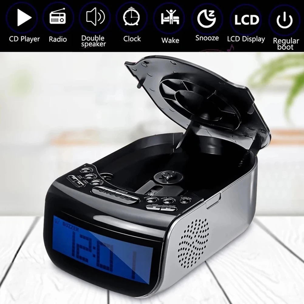 Portable Home Audio CD Player FM Radio with Built-in Speaker and LCD Screen Display FM Radio Supports Timed Start Alarm Clock