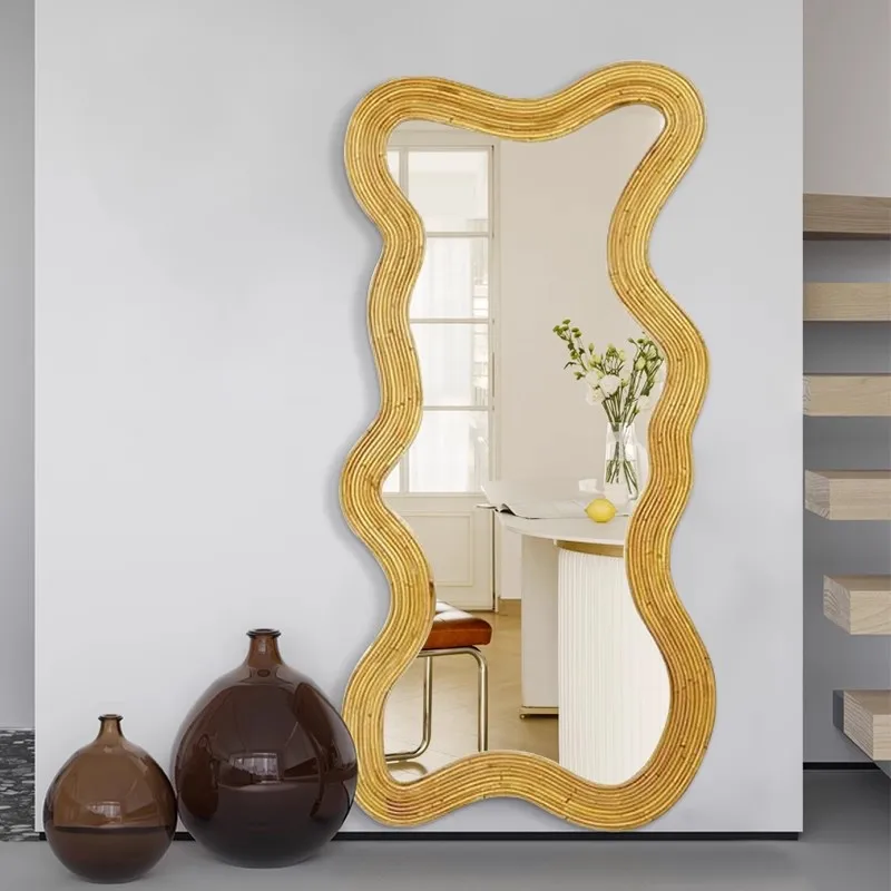 

Standing Wavy Wall Mirrors Vanity Art Bathroom Large Bedroom Mirror Aesthetic Luxury Specchio Adesivo Parete Room Decorations