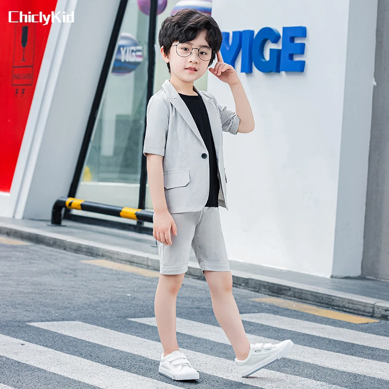 

Boys Summer Suits Short Sleeve Jacket Shorts Formal Dress Kids Solid Color Wedding Clothes Sets Child Tuxedo Toddler Blazer