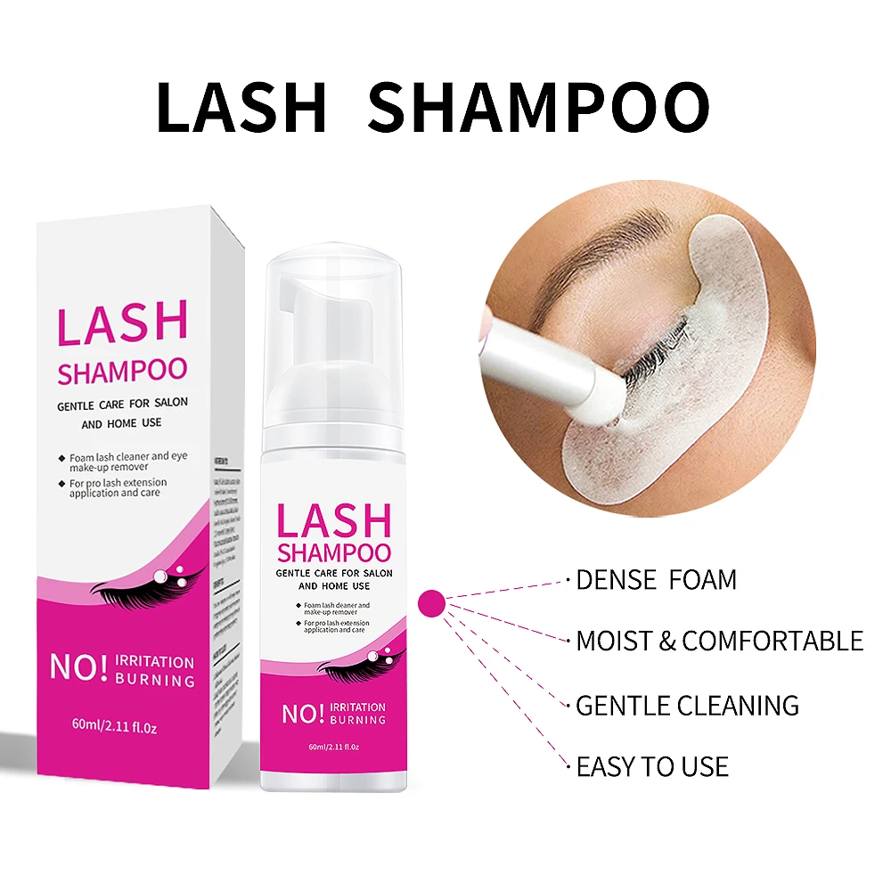 Eyelash Extension Cleanser 2.03oz Daily Foaming Eyelash Extension Shampoo, Eyelash Makeup Brush Tool, Eyelash Extension Shampoo 3