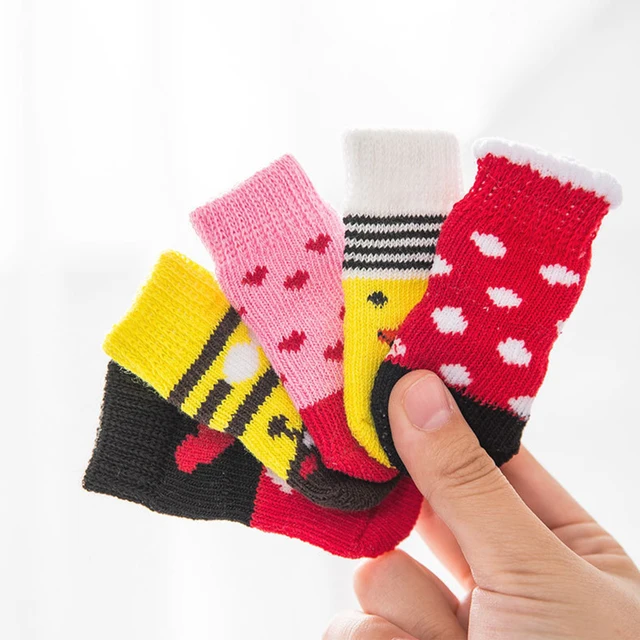4pcs/set Dog Socks Cute Pattern Foot Covers Warm Anti Slip Shoes Puppy Paw Protector Christmas Gift for Puppy Cat Dogs 4