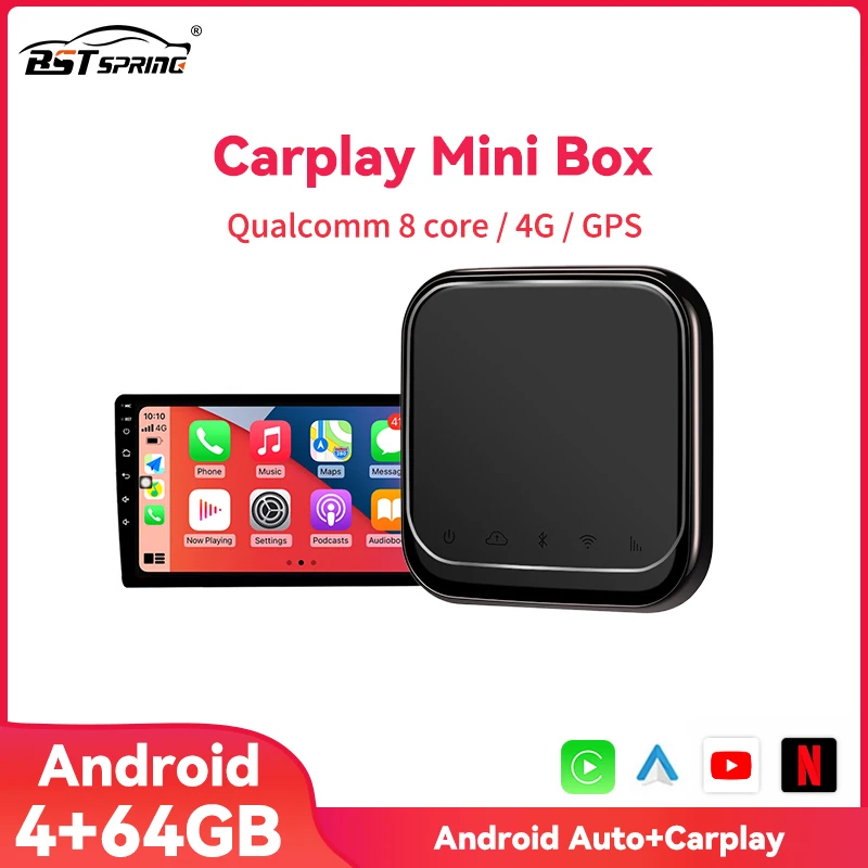 4+64G Wireless Ai Carplay Android Auto Box For Benz Audi Kia Hyundai ...