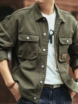 American Retro Heavyweight Men's Denim Jacket Casual Loose Workwear Jacket Durable Worn Resistant Outerwear for Youth