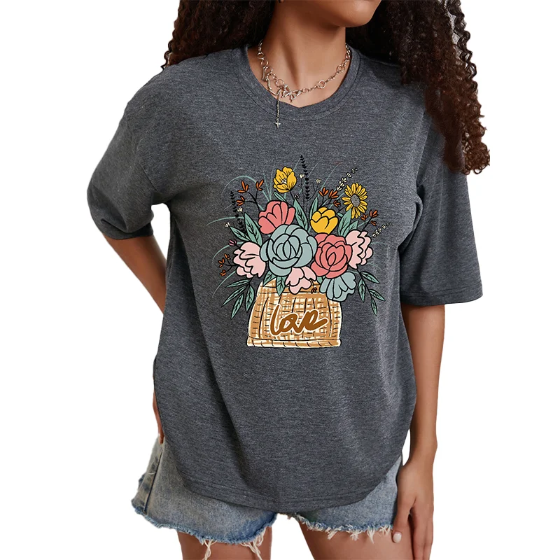 

Simple flower fresh enthusiasm home fashion comfortable loose texture fashion All season sweatshirt casual style letter print