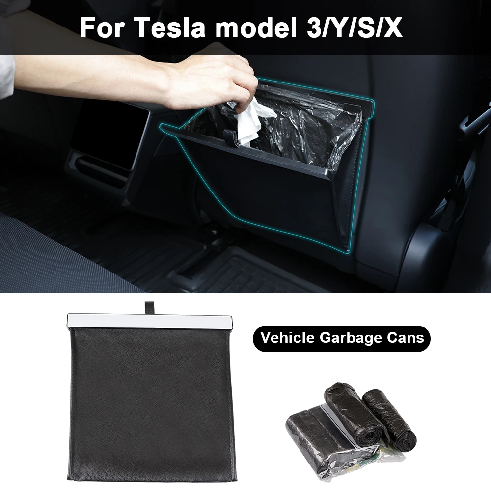 

For Tesla Car Garbage Bag Waterproof Magnetic Adsorption Trash Back Seat Hanging Leather Storage Pocket For Tesla Model 3 Y X