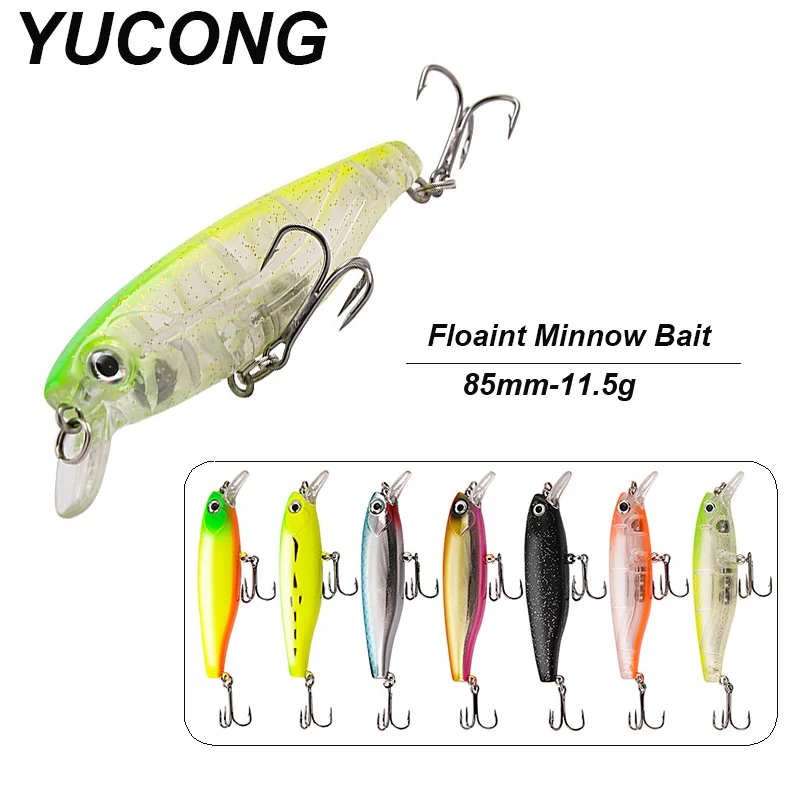 YUCONG 1PX Floaing Minnow Bait 8.5cm-11.5g Topwater Fishing Lure Bass Crankbait Long Casting Wobblers peche truite leurre Pesca