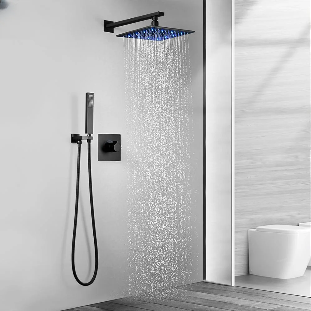 

hm 10" LED Shower Set Black Wall-Mounted Embedded Showerhead System Water-Saving Bathtub and Box Faucets Mixer