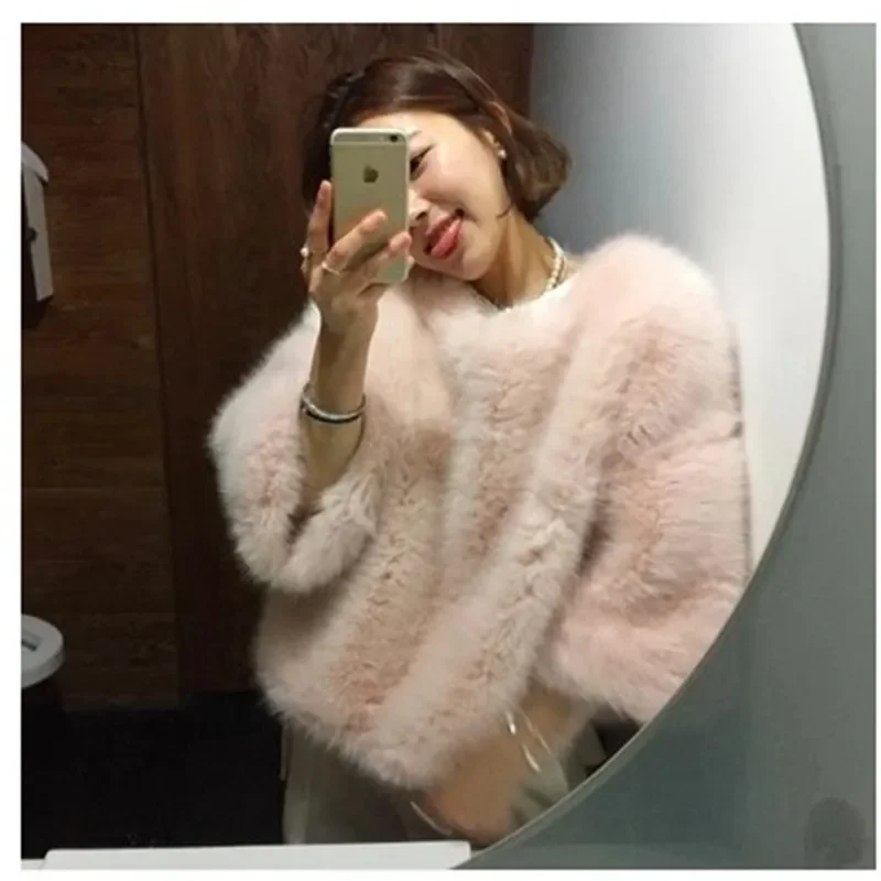 Women Fur Tops Korean Fashion Pure Color Casual Fluffy Rabbit Fur Mink Short  Faux Fur Coat Flared Sleeves Winter Plush Sweater