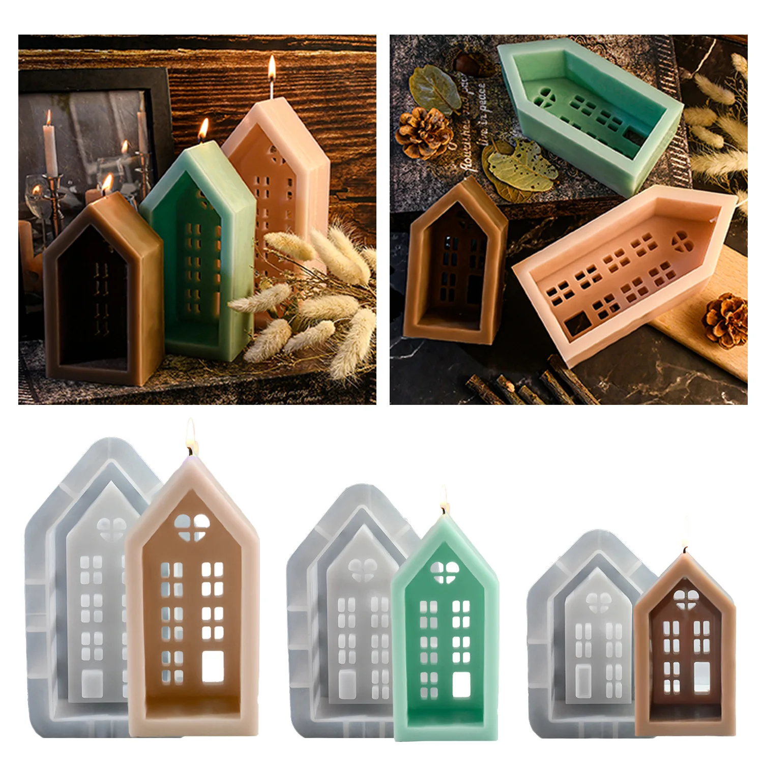 House Candle Silicone Mold DIY Simulation Villa Art Candle Making Tool Epoxy Resin Plastic Molds Set Christmas Decoration Gift