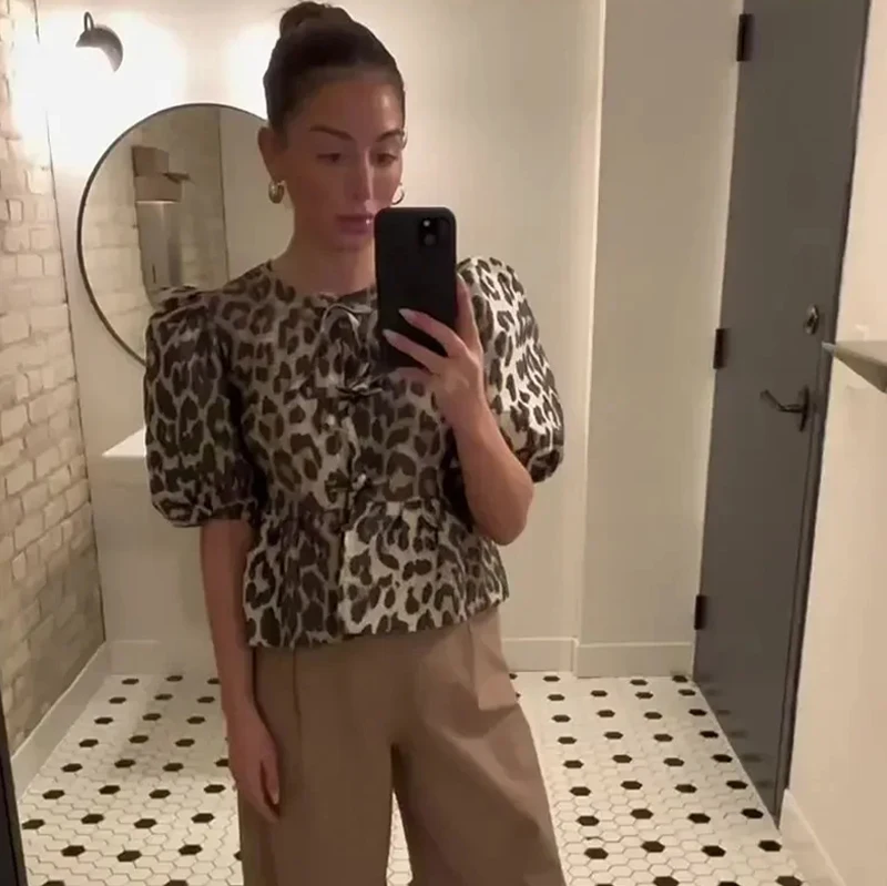 Chic Leopard Printed Lace Up Top For Women Casual V Neck Sleeveless Vest New Spring Summer Female High Street Wasitcoat