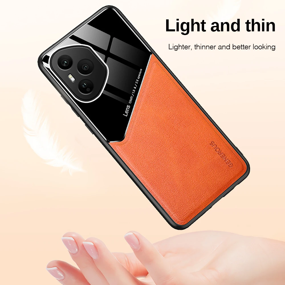 Luxury Car Magnetic Holder Leather Back Cover - Soft Bumper Shockproof Coque