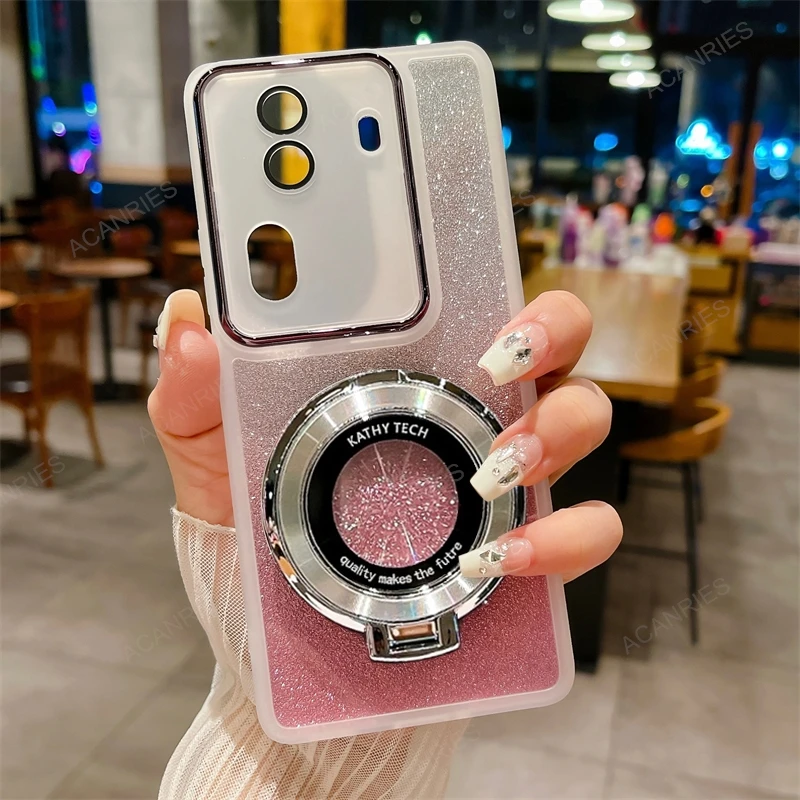 Glitter Clear Silicone Case with Circle Magnetic Stand Cover