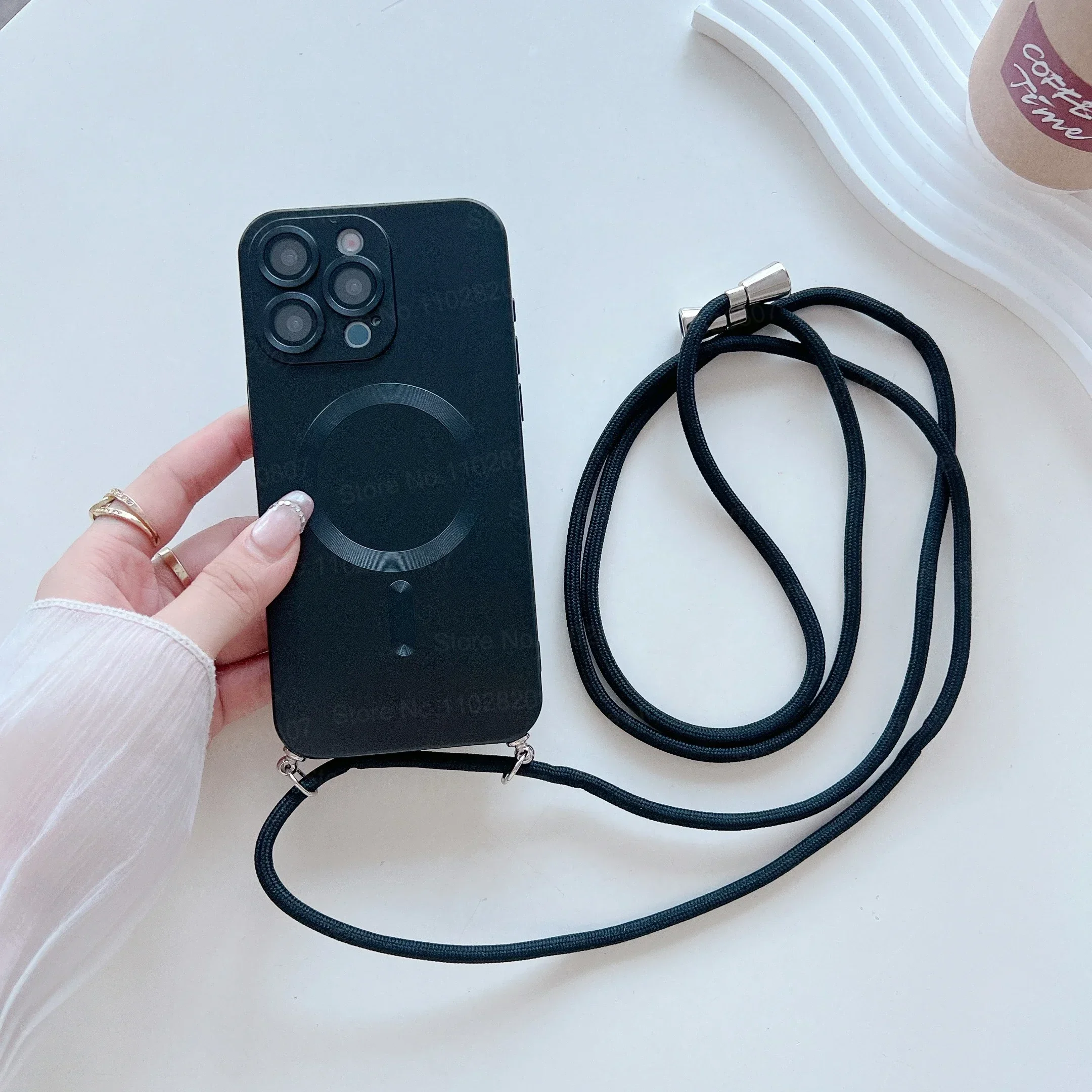 Magnetic Crossbody Shockproof Phone Case with Matte Finish and Lanyard Strap