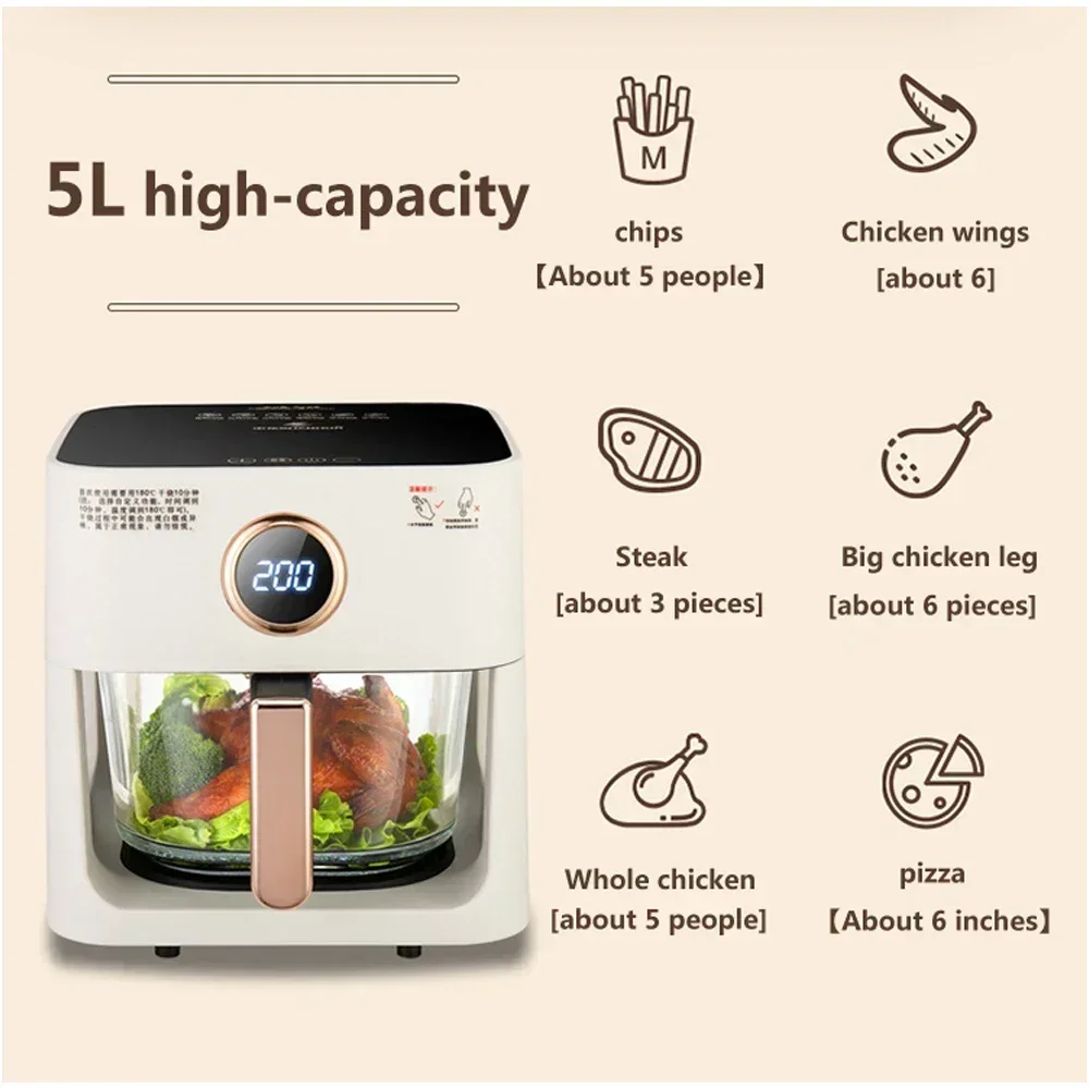 5L Voice control Visible Air fryers Home multifunctional intelligent chip machine Full-automatic electric Airfryers fryer 4