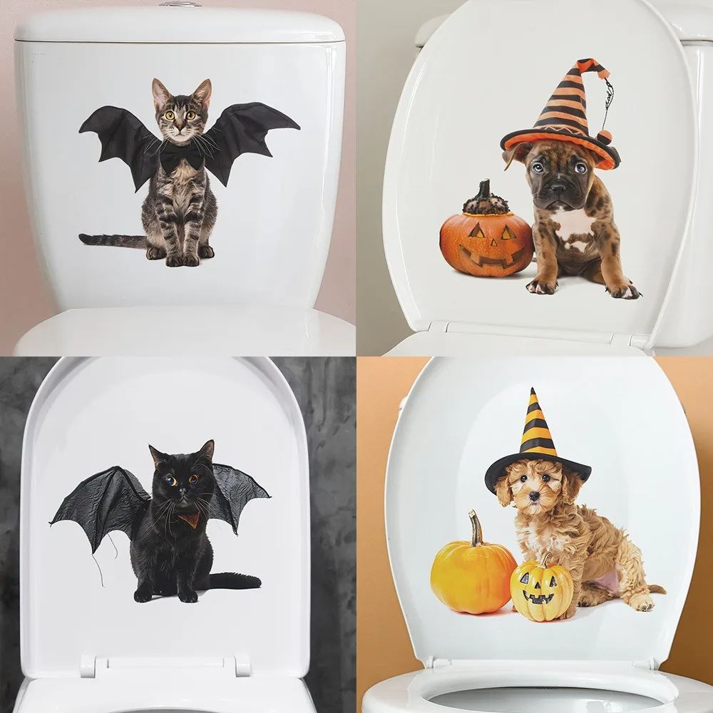 Halloween creative kitten dog bathroom toilet stickers Home decor wall stickers self-adhesive