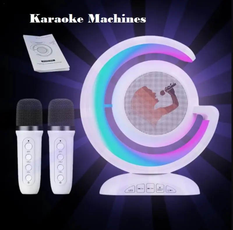 

Karaoke Machine Portable Bluet0oth Speaker System With 2 Wireless Microphones Home Family Singing KTV Sound System For Kids