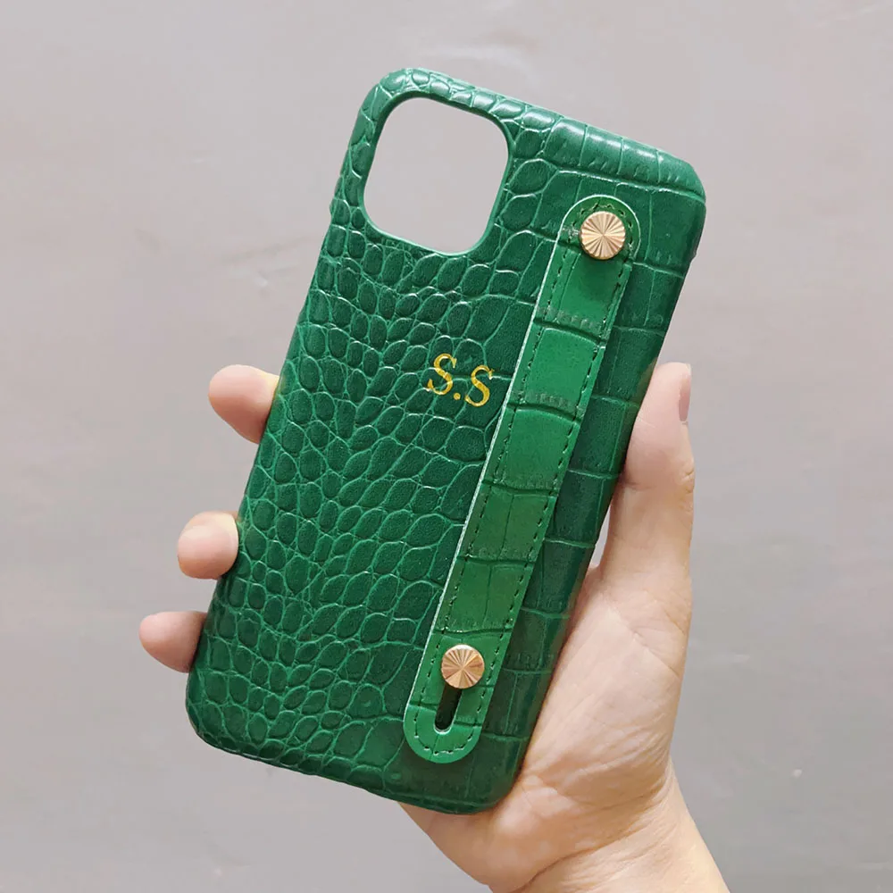 

Luxury Personalized Customized Gold Name Leather Wristband Case For iphone 15 14 Pro Max 13 12 11 X XS XR 7 Plus SE3 Back Cover