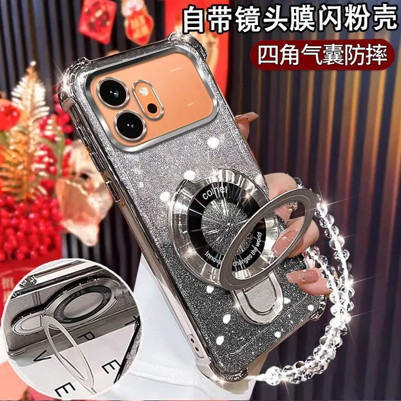 Glitter Plating Magnetic Holder Crystal Bracelet Phone Case Cover