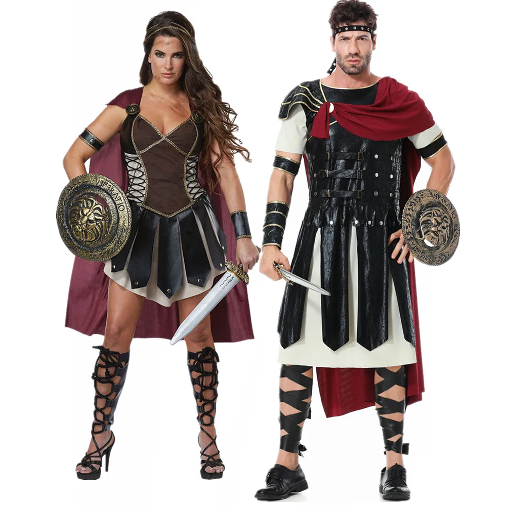 Coppie Roman Spartan Warrior Gladiator Costume Sciarpa Princess Knight Julius Caesar Costumes Halloween Party Carnival Fancy Dress