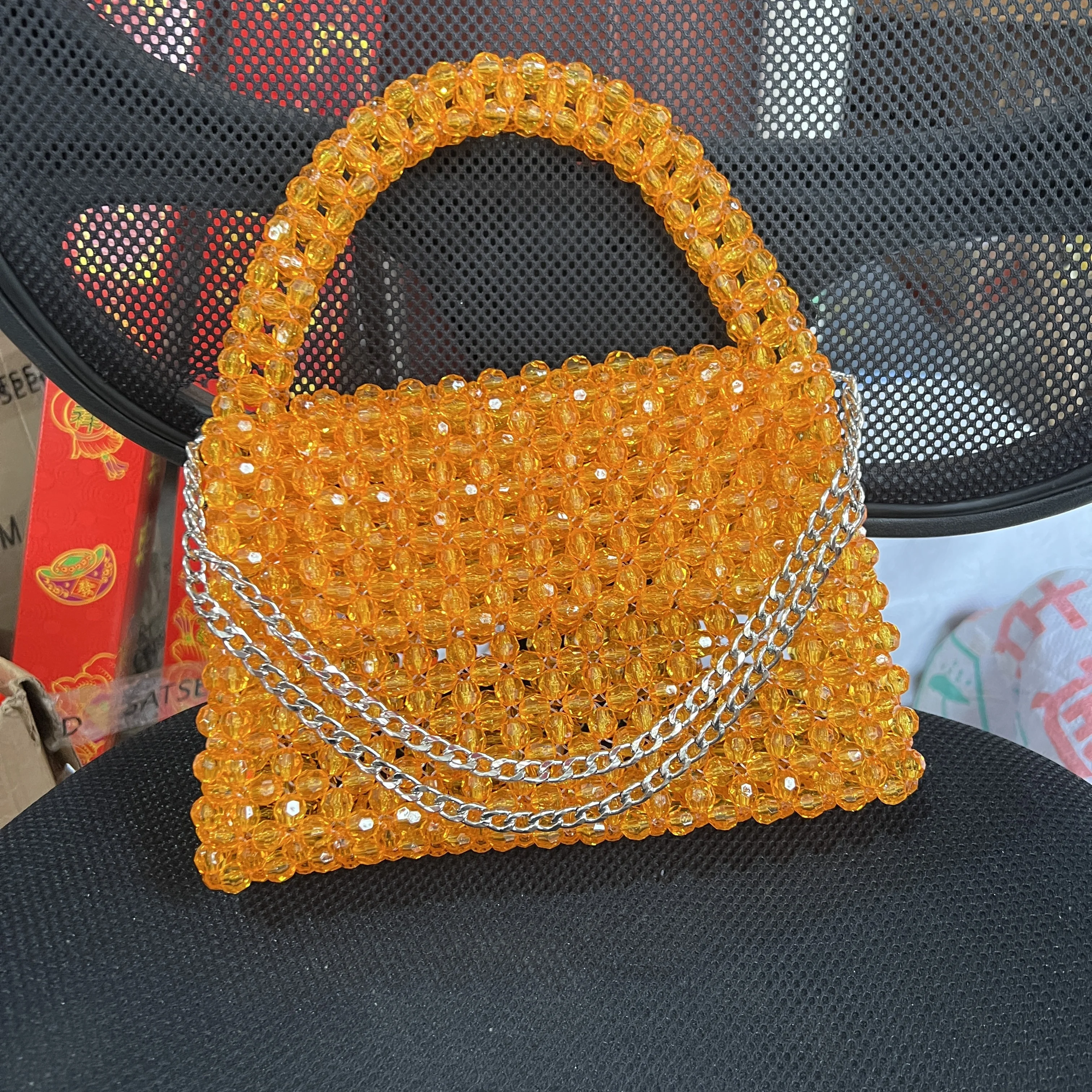 Solid Color Beaded Bag Portable Designer Handbags Purses