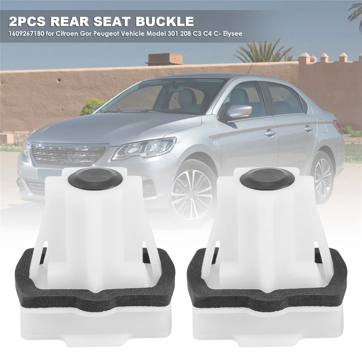Rear Seat Buckle 1609267180 2Pcs for Citroen for Peugeot Vehicle Model 301 208 C3 C4 C-Elysee