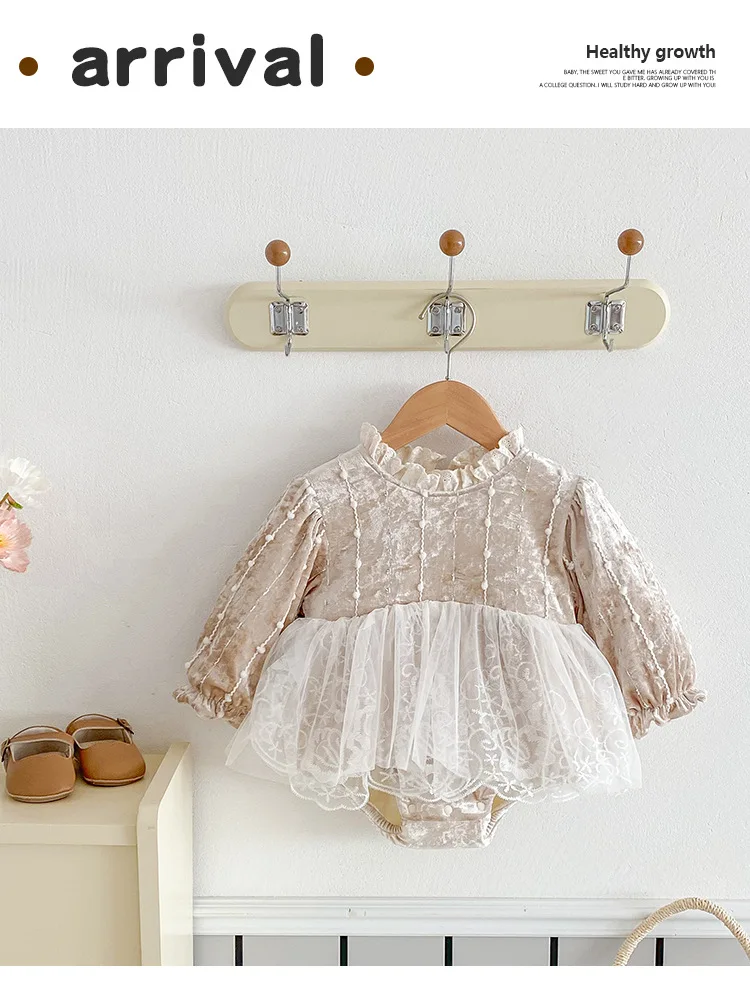 Koreanische Baby Mädchen Prinzessin Spitze Strampler Neugeborenen Lange Ärmeln Baumwolle Overall Mädchen Verdickt Bodys 0-24M Kinder Kleidung – Detail 1
