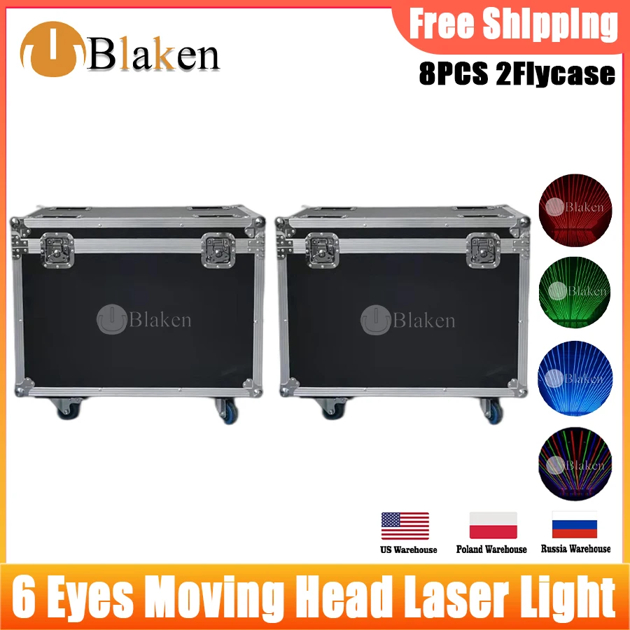 

No Tax 2x Roadcase DJ Party Lighting 6 Eyes Moving Head Laser Light Bright Mobile Heads Beam Effect For Home Disco Bar Stage