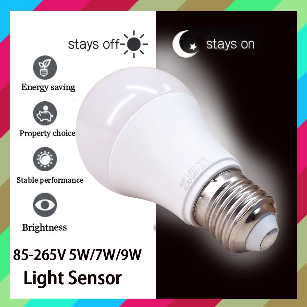 

1PC Auto Sensor Light Bulb E27 5W 7W 9W AC 85-265V Day Night Light Auto ON/OFF LED Smart energy Lamp For Stair Hallway Pathway